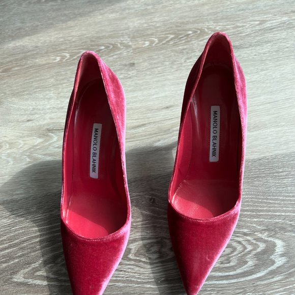 Ultra Rare MANOLO BLAHNIK Pink Velvet Heels 6.5 - Picture 6 of 8